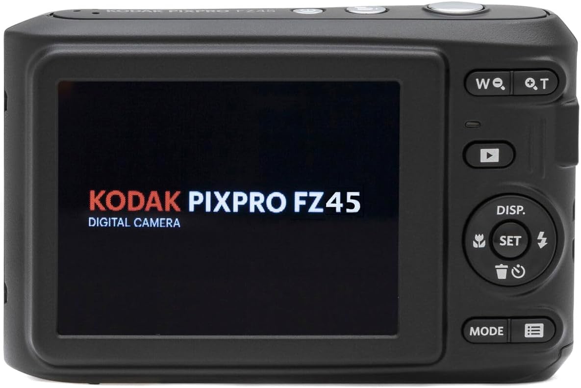 The Kodak Pixpro FZ45 digital camera features 4X optical zoom and 27mm wide angle, perfect for capturing 1080P Full HD videos for vlogging and more.