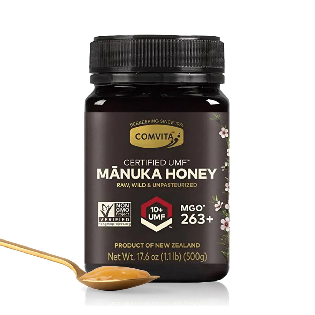 Manuka Honey UMF 10+ (MGO 263+) - Raw Manuka Honey New Zealand, Pure & Unpasteurized, Superfood for Immune Health, Use in Tea, Wild, Monofloral, Non-Gmo - 500G (17.6 Oz)