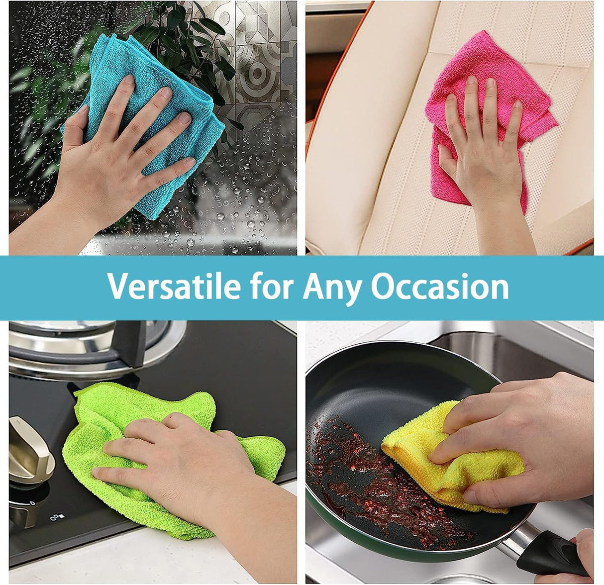 Microfiber Cleaning Cloth, 8 Pack Cleaning Rags, Cleaning Towels with 4 Color Assorted, 11.5"X11.5"(Green/Blue/Yellow/Pink)