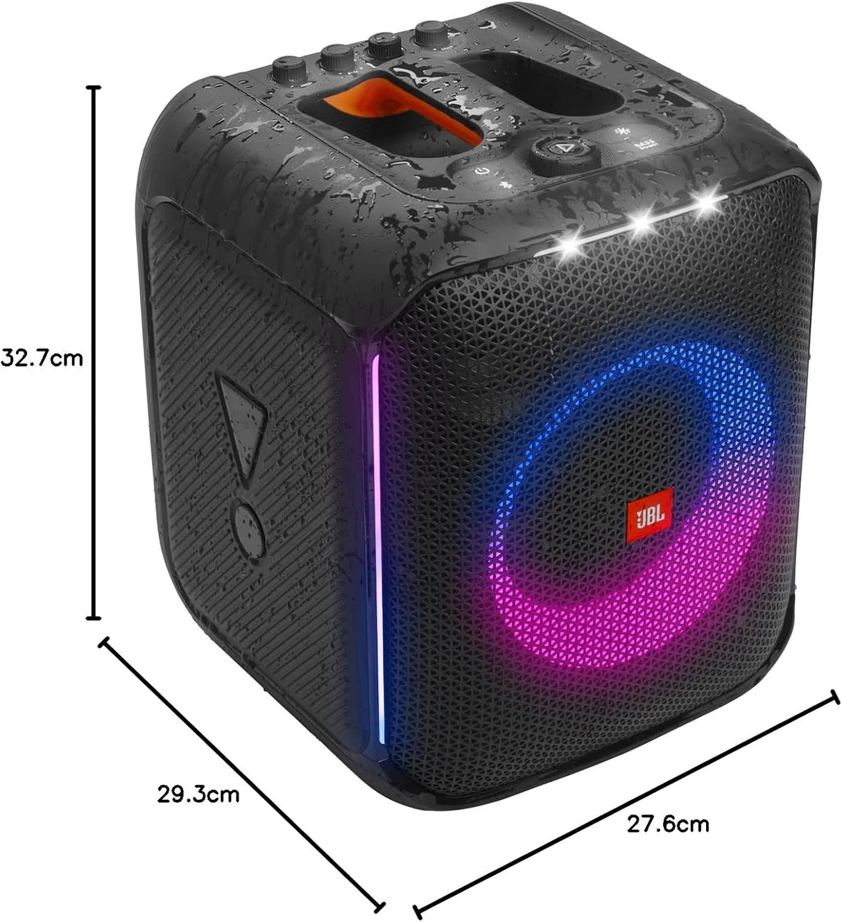 مكبر صوت JBL Partybox Encore محمول للحفلات مع ميكروفون لاسلكي رقمي، صوت قوي 100 وات، عرض ضوئي ديناميكي، مقاوم للرذاذ IPX، 10 ساعات من التشغيل، تشغيل متعدد المصادر، أسود - (JBLPBENCORE1MICUK)