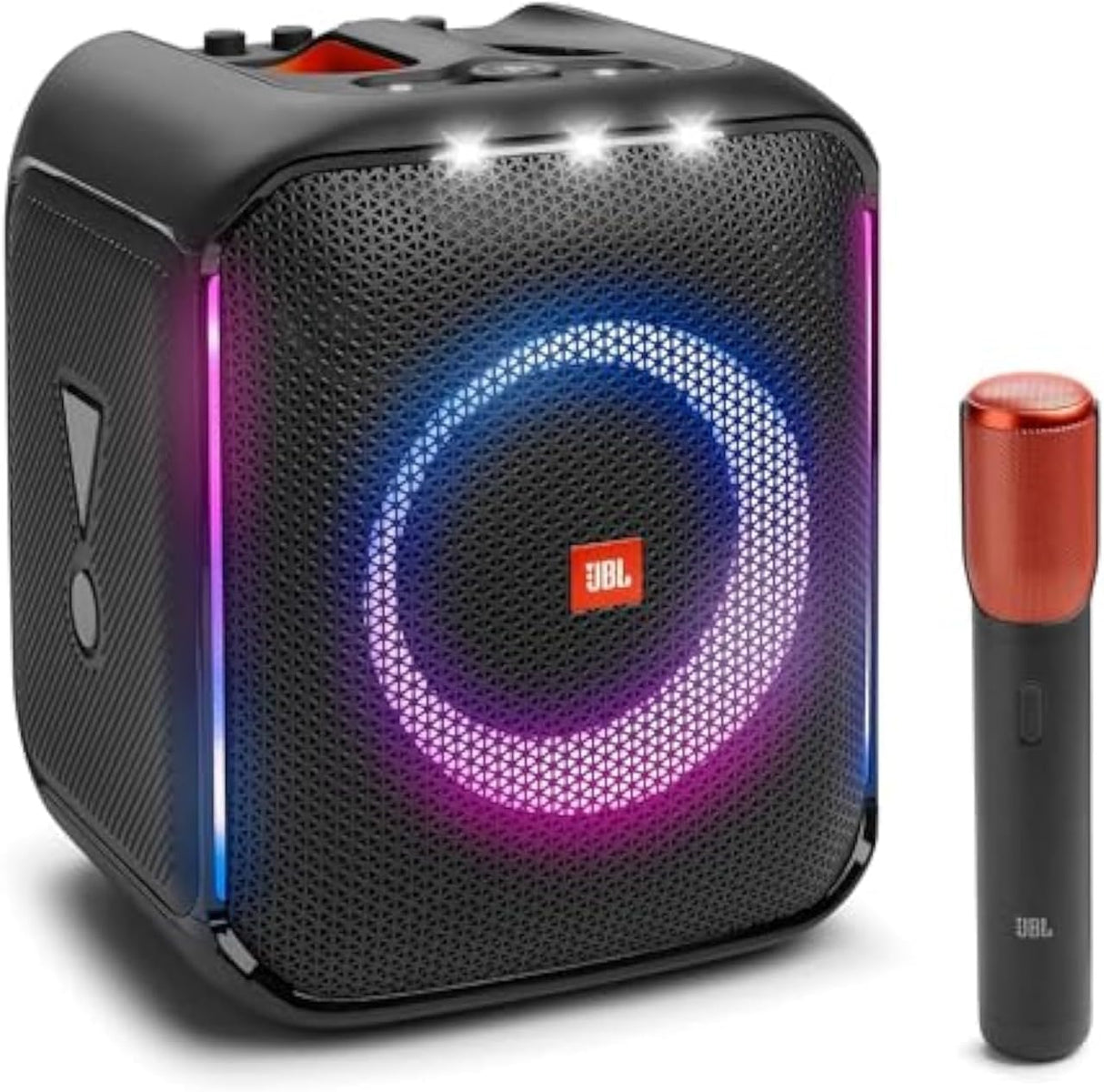 مكبر صوت JBL Partybox Encore محمول للحفلات مع ميكروفون لاسلكي رقمي، صوت قوي 100 وات، عرض ضوئي ديناميكي، مقاوم للرذاذ IPX، 10 ساعات من التشغيل، تشغيل متعدد المصادر، أسود - (JBLPBENCORE1MICUK)